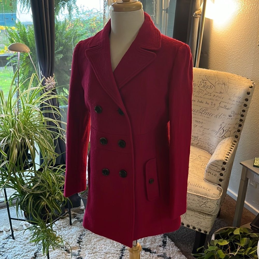 🎊HP🎊 LOFT Fucsha Pink Boiled Wool Pea Coat - Picture 9 of 15